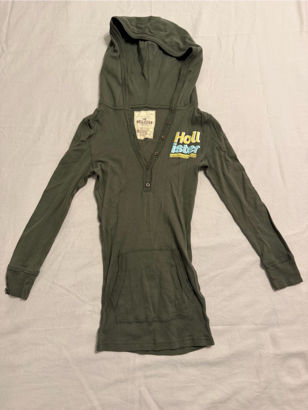 Hollister Hooded Henley Top XS Green